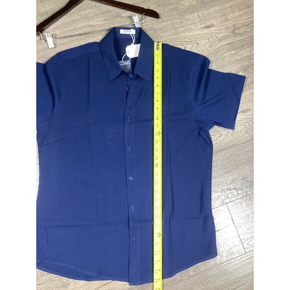 Coofandy Mens Short Sleeve Button-Down Shirt Medium 100% Polyester Navy Blue new - Picture 5 of 7